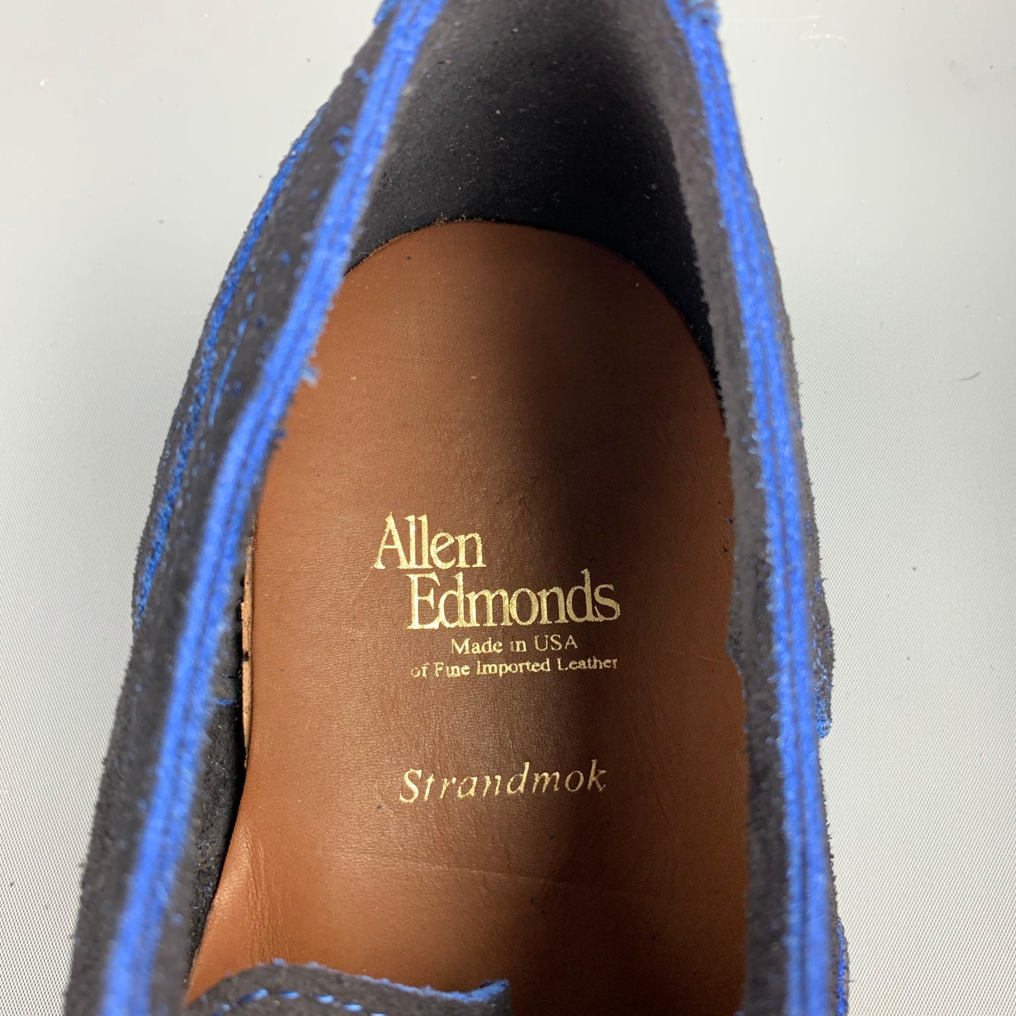 ALLEN EDMONDS Strandmok Size 11.5 Navy Perforated Suede Cap Toe Lace Up Shoes In New Condition In San Francisco, CA