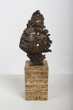 Allen Harris (1924–1970) "Girl Soaring" 1964 Unique Studio Bronze on Travertine