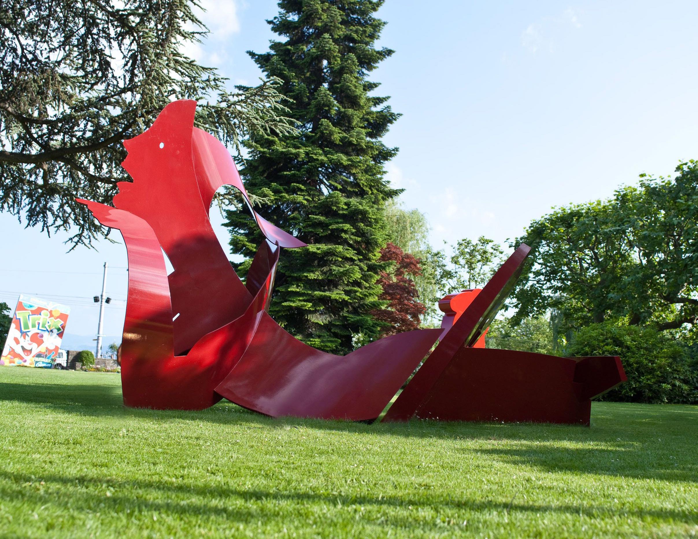 Juno Figurative Outdoor Pop Art sculpture Red Painted Steel Person - Gray Figurative Sculpture by Allen Jones 