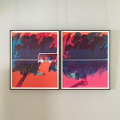 Impromptu, 1981 - Large Red and Blue Diptych Abstract Print, Across Two Frames