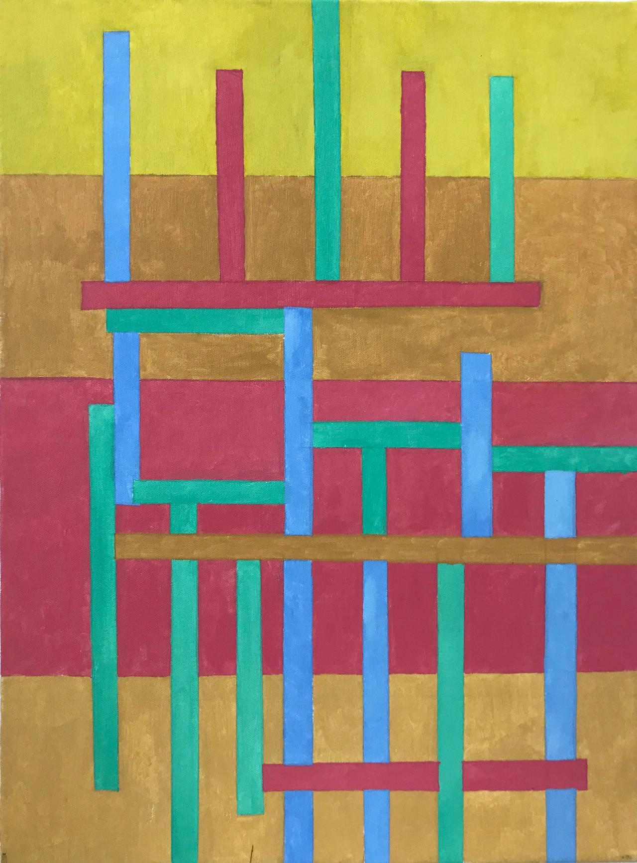 Abstract Painting di Allen Kubach - Senza titolo: astratto lineare multicolore