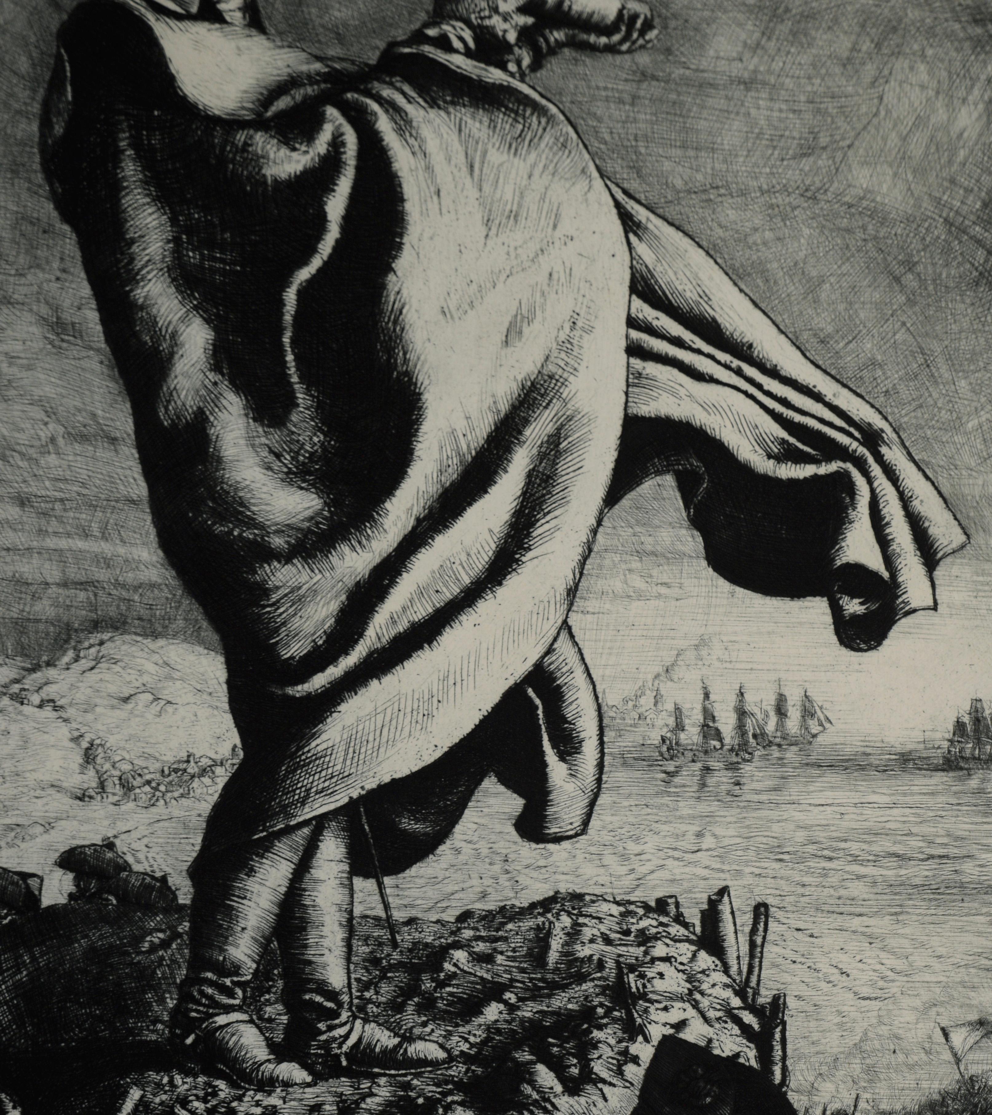 The British Evacuate Boston - 1932 Etching on Paper - American Realist Print by Allen Lewis