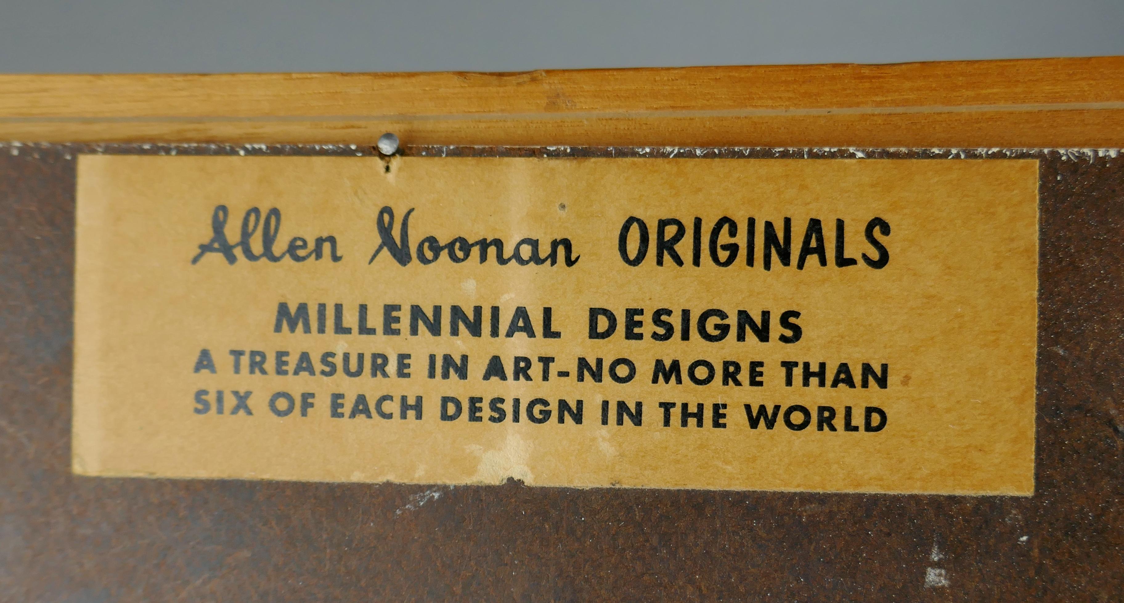 Allen Noonan Originales Diseños milenarios Pintura moderna abstracta Marco de nogal mediados del siglo XX en venta