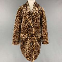 ALLEN SCHWARTZ Size XS Tan Brown Animal Print Faux Fur Notch Lapel Coat