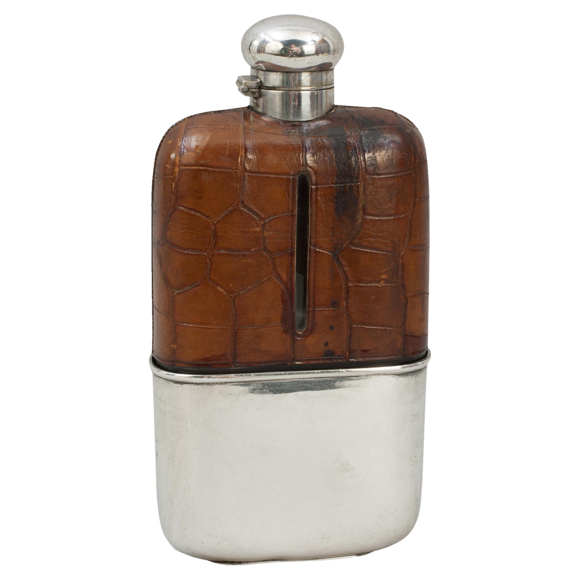 Allen Strand Hip Flask With Faux Crock Leather Cover