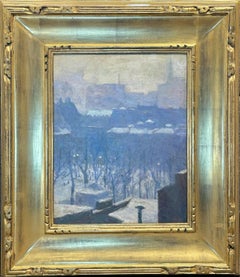 Allen Tucker “Winter Evening” Original Oil Painting, Tonalist NYC Landscape