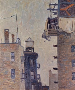 Apartment Building, Ölgemälde auf Leinwand des New Yorker Künstlers Allen Tucker, 1920