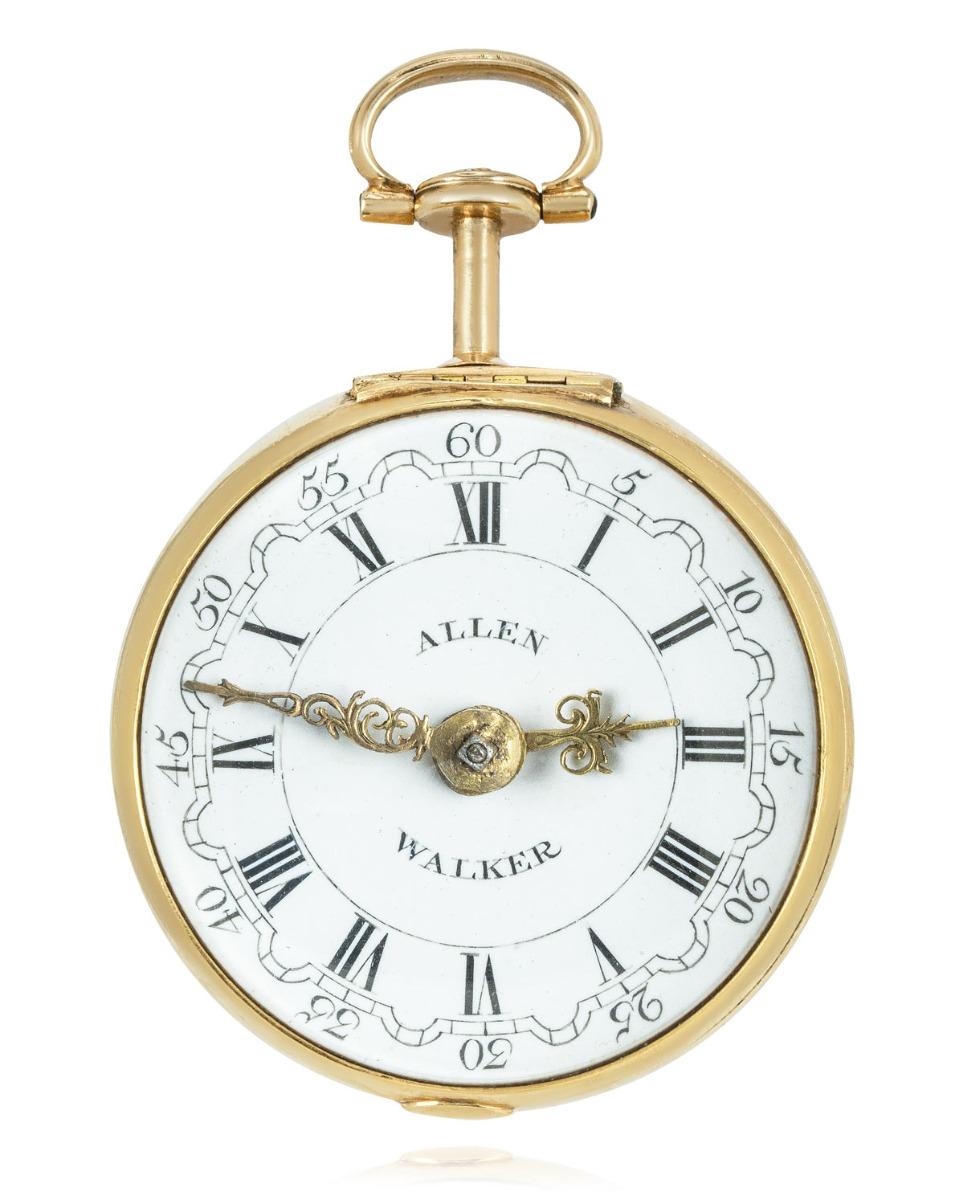 Allen Walker. A Rare Gold Repousse Triple Cased Verge Pocket Watch C1785 In Good Condition For Sale In London, GB