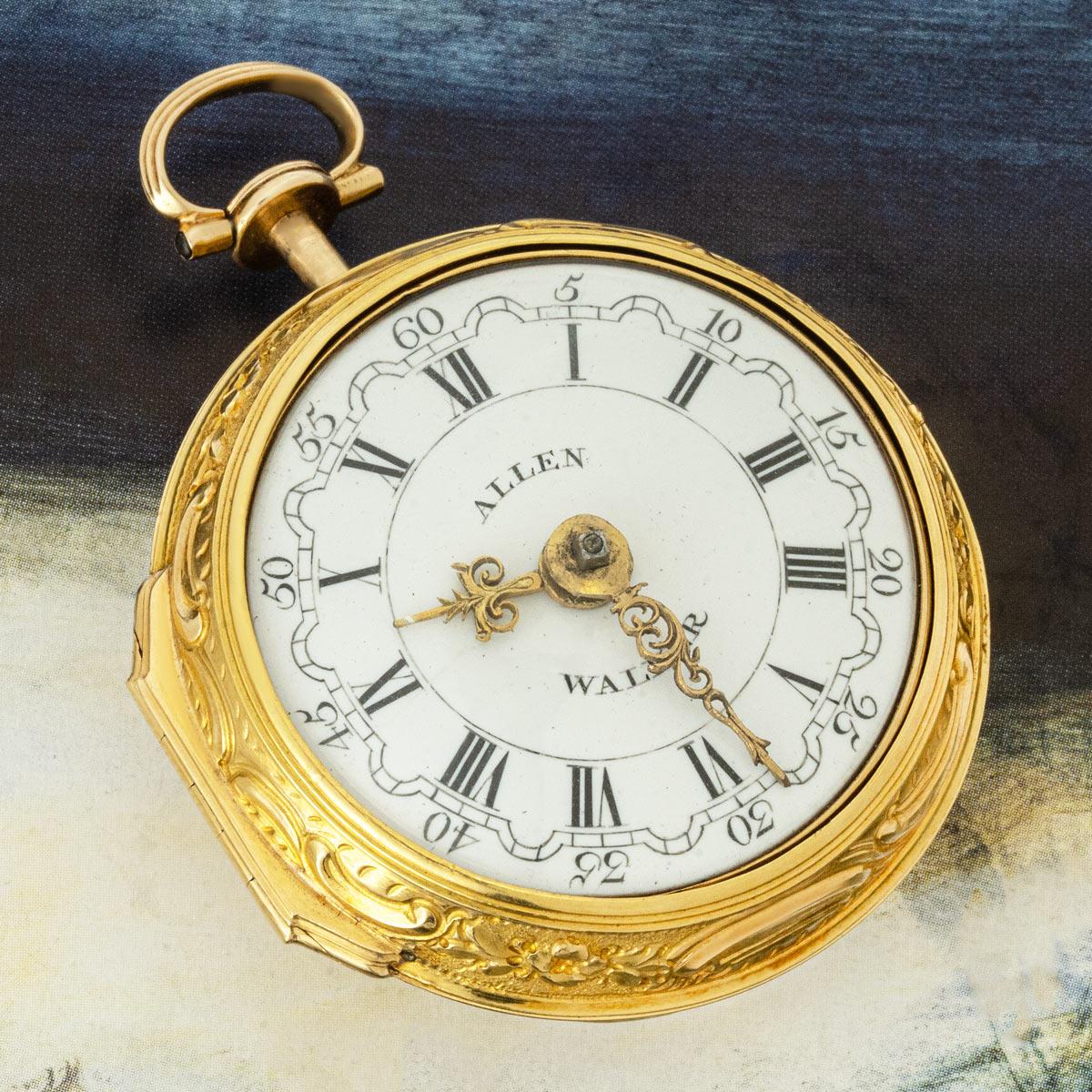 Allen Walker. A Rare Gold Repousse Triple Cased Verge Pocket Watch C1785 In Good Condition For Sale In London, GB