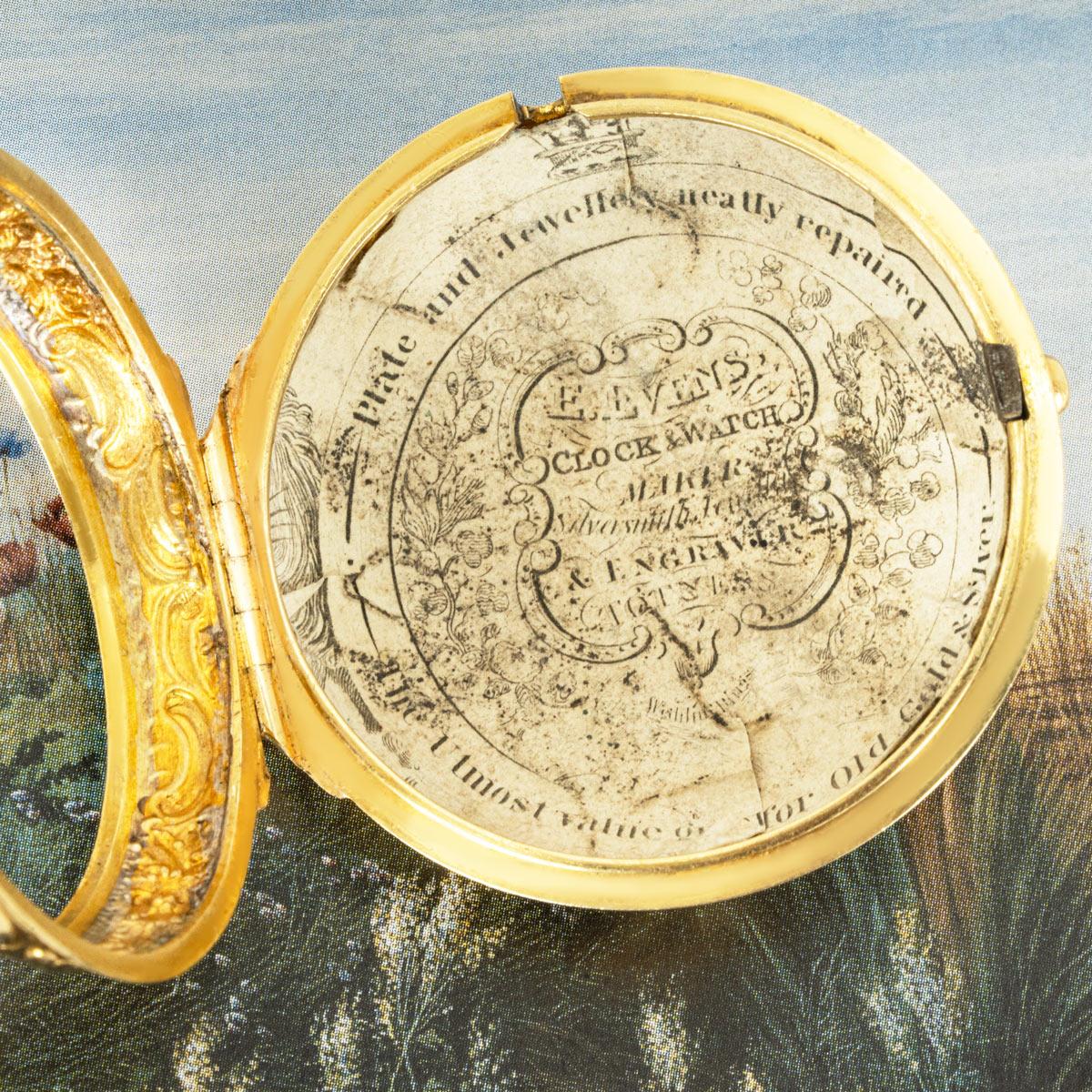 Men's Allen Walker. A Rare Gold Repousse Triple Cased Verge Pocket Watch C1785 For Sale
