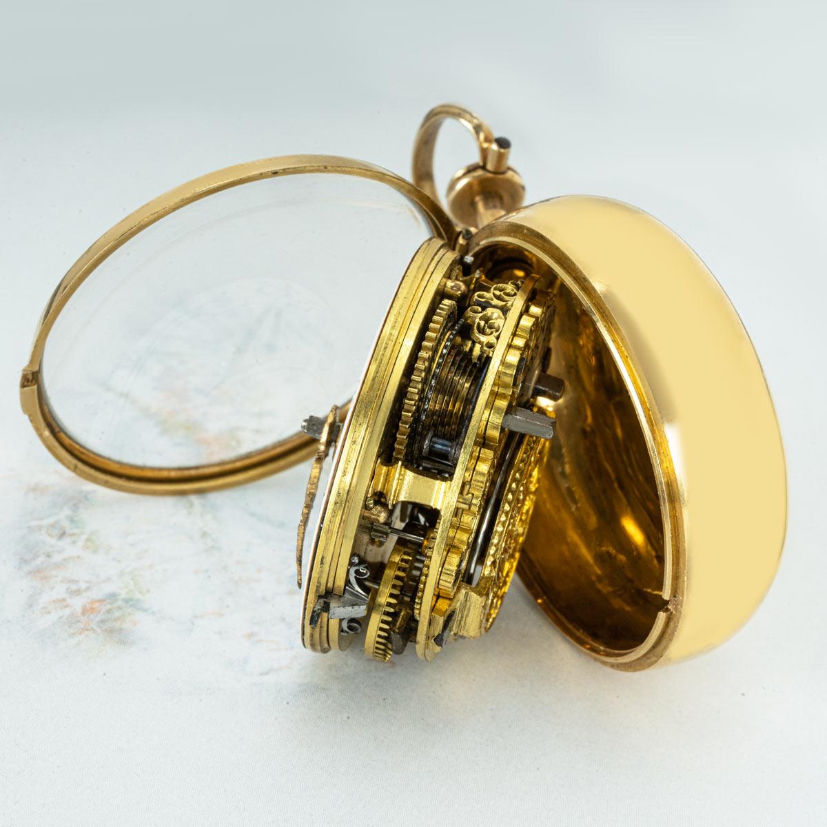 Allen Walker. A Rare Gold Repousse Triple Cased Verge Pocket Watch C1785 For Sale 3