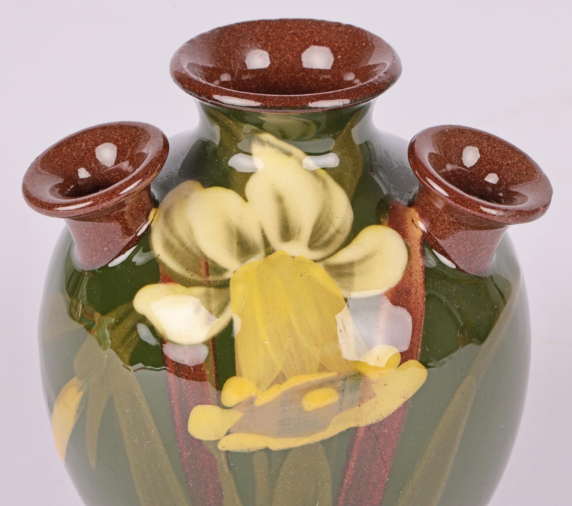 Aesthetic Movement Aller Vale Multi-Necked Hand-Painted Daffodil Posy Vase For Sale