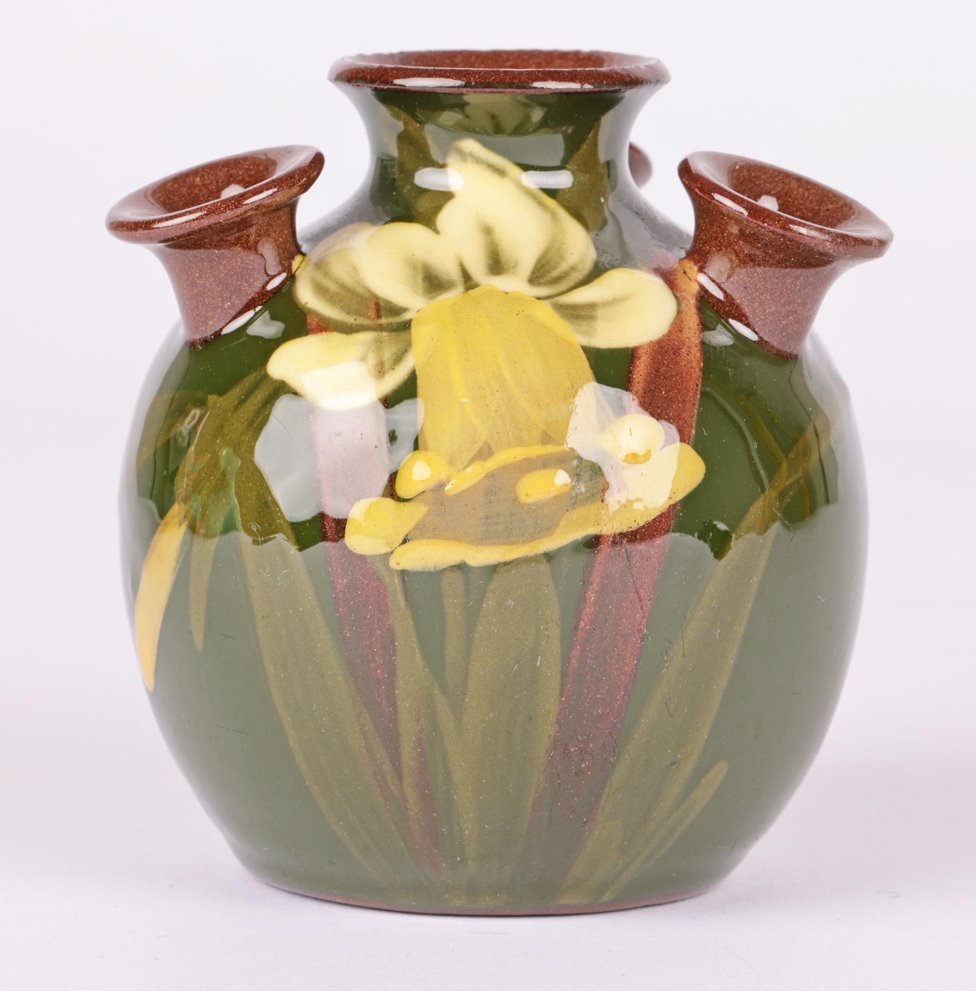 English Aller Vale Multi-Necked Hand-Painted Daffodil Posy Vase For Sale