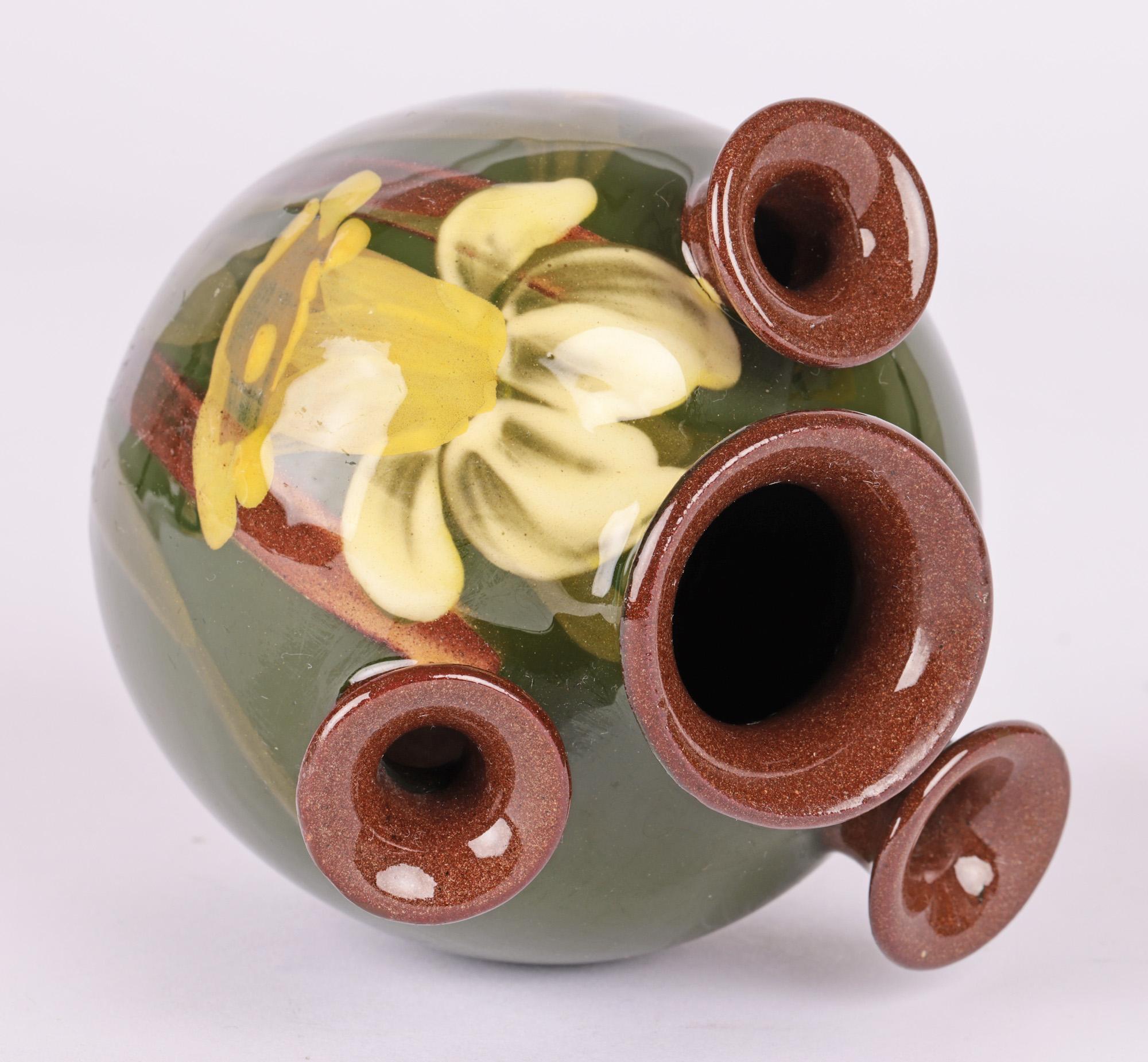 Glazed Aller Vale Multi-Necked Hand-Painted Daffodil Posy Vase For Sale