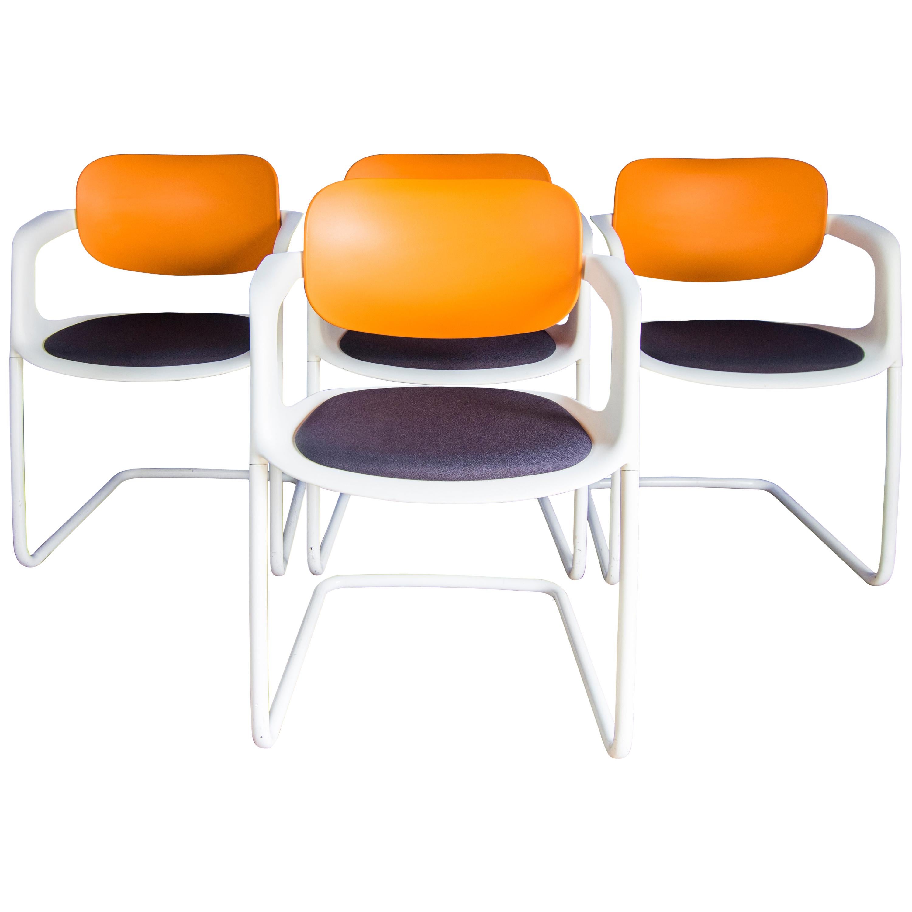 Allermuir Soul Dining Chairs in Orange, Navy and White designed by Pearson Lloyd