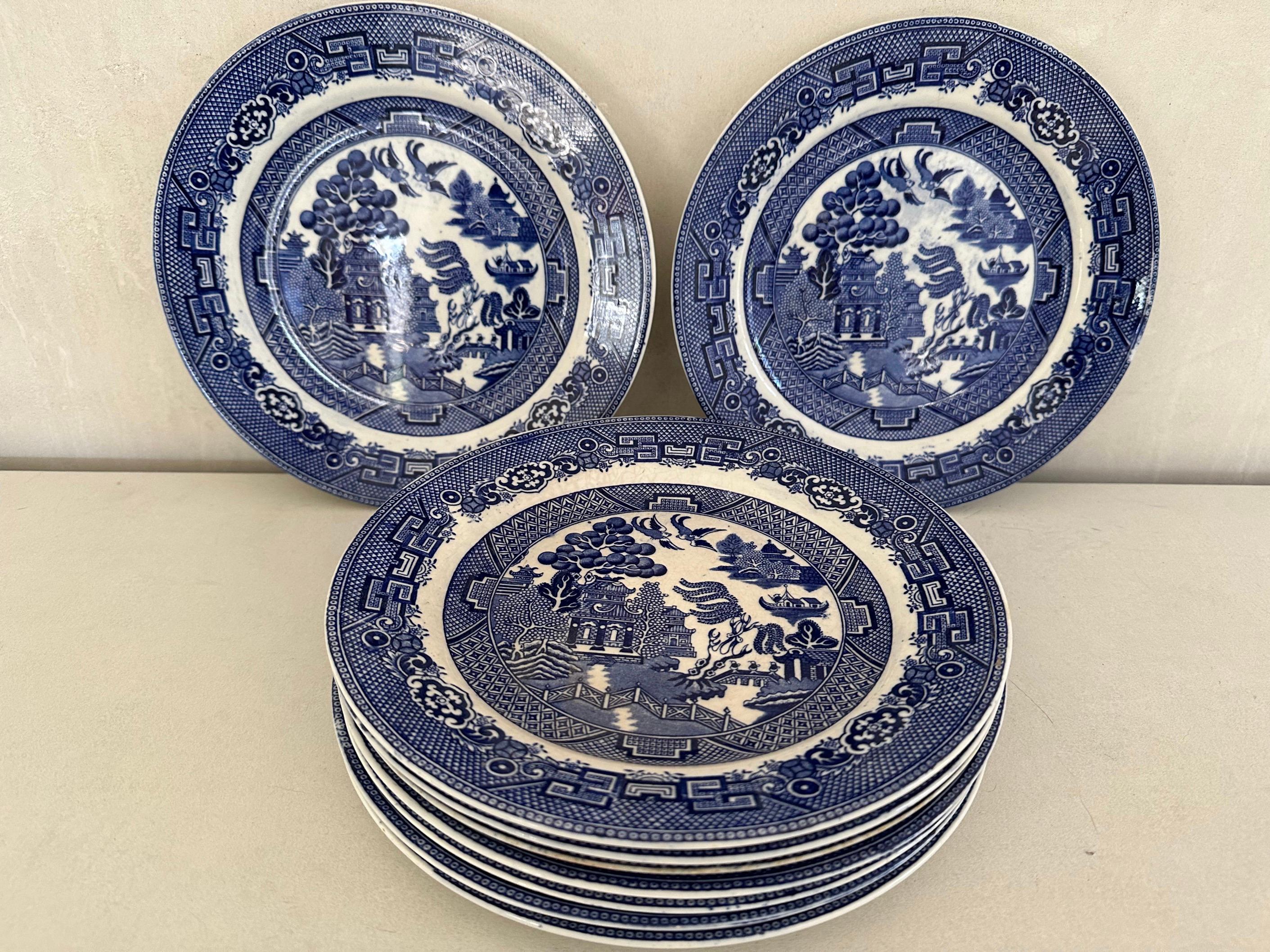 Late 19th Century Allertons English Blue Willow, Set of 8 For Sale