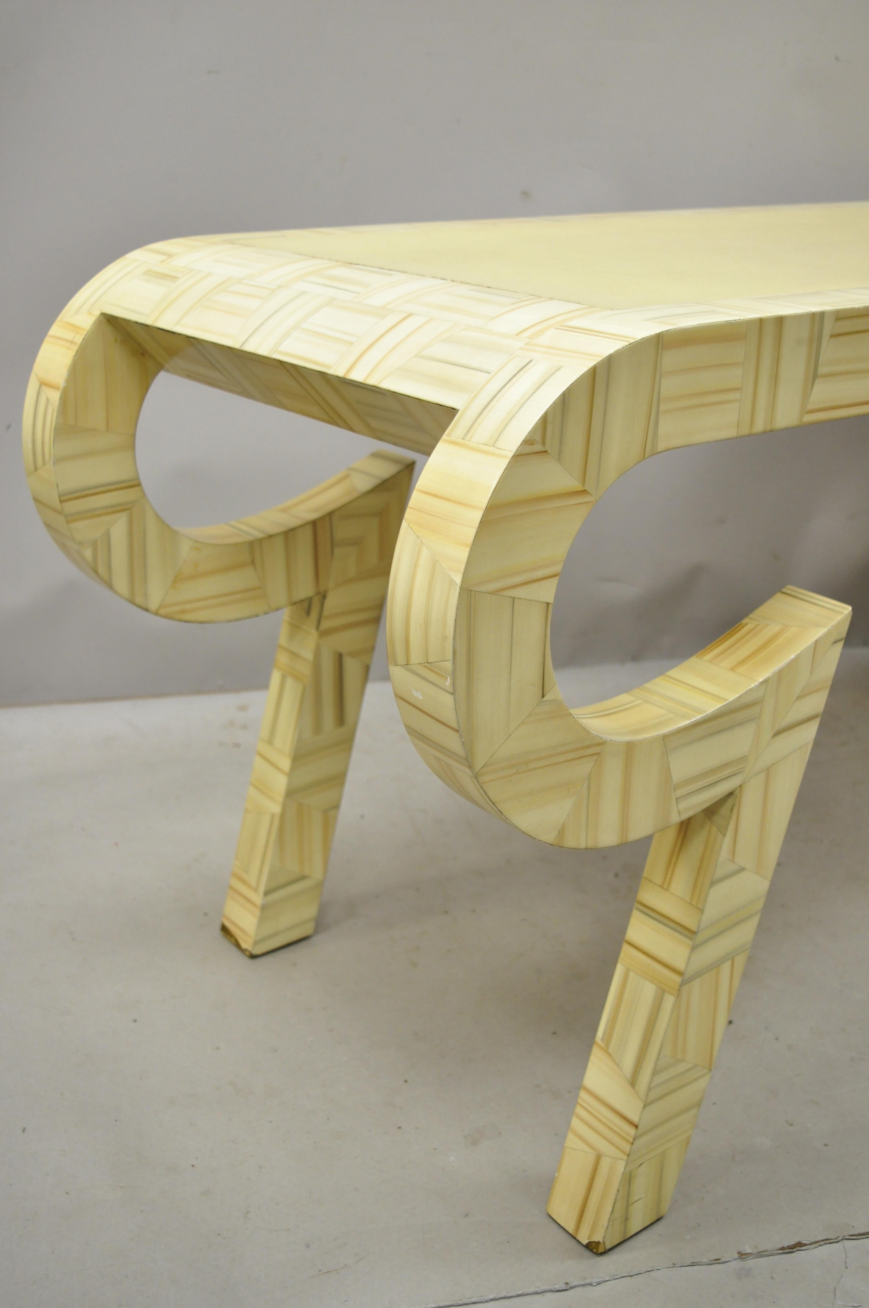 Mid-Century Modern Allesandro Baker Karl Springer Style Cream Lacquer Sculptural Desk Console Table