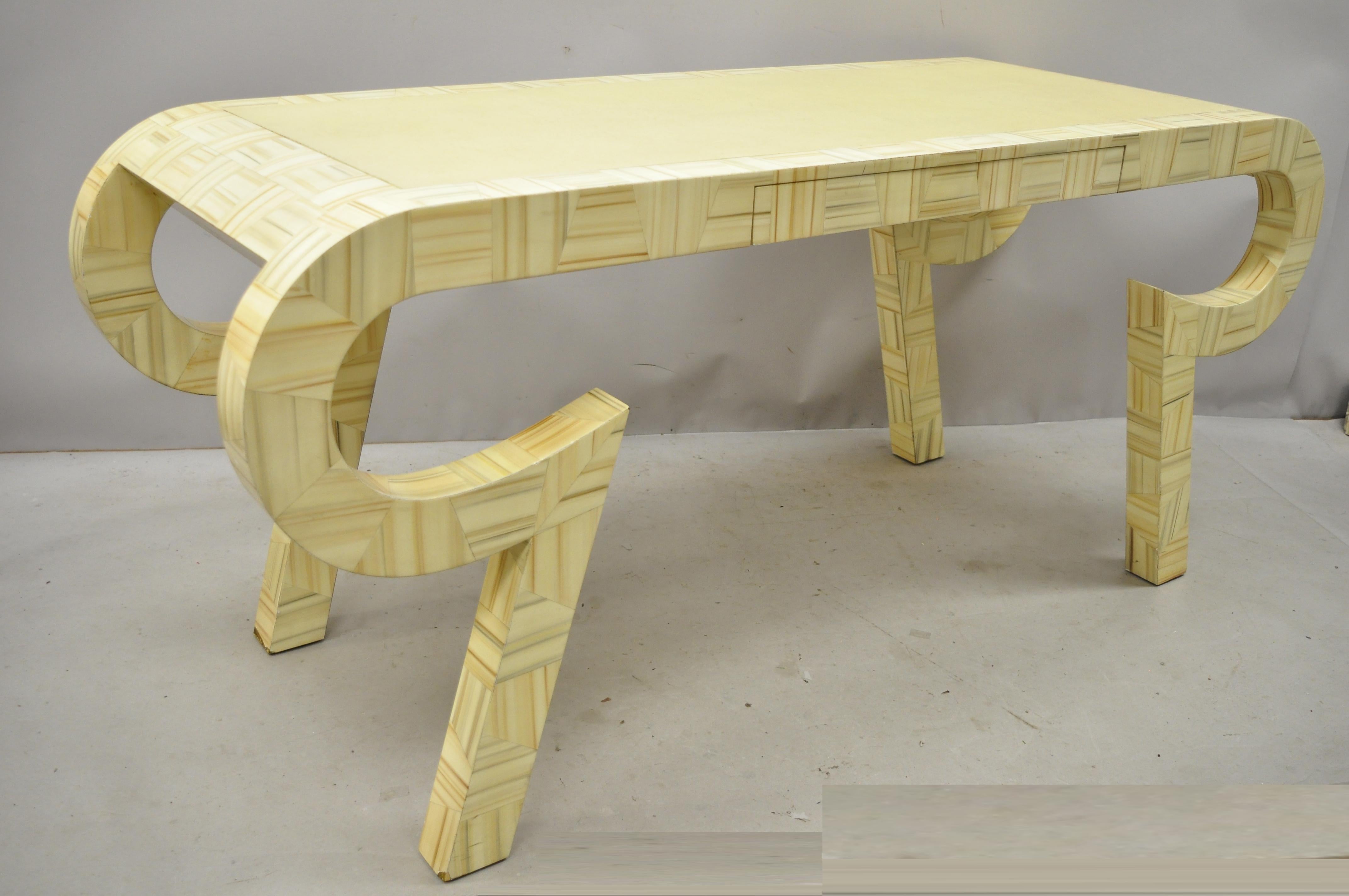 Allesandro Baker Karl Springer Style Cream Lacquer Sculptural Desk Console Table In Good Condition In Philadelphia, PA