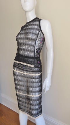 Alessandro Dell'Acqua Nuovo Top e gonna in seta con perline anni '90