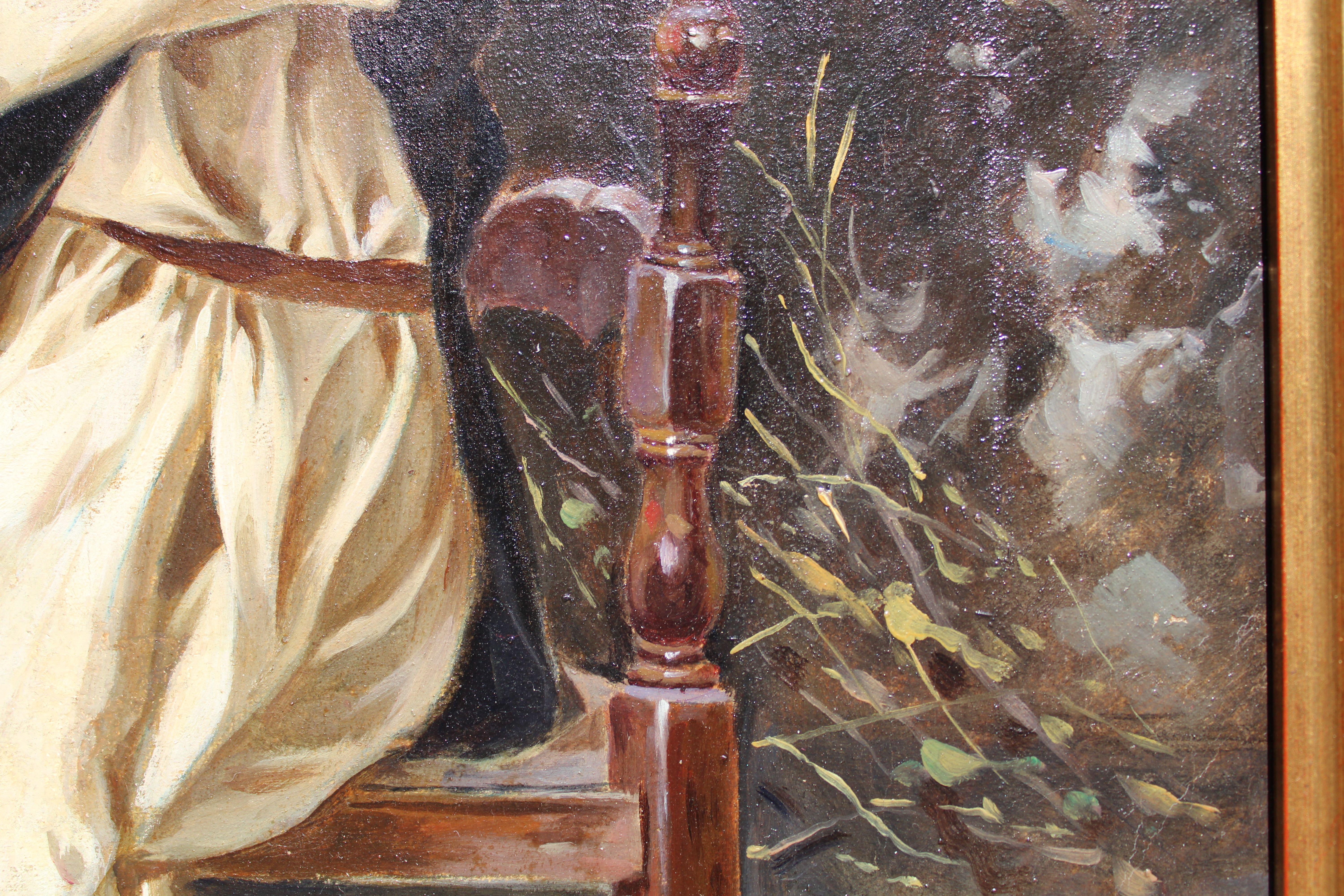 Interior scene  Oil on canvas, 40.5x67 cm For Sale 7