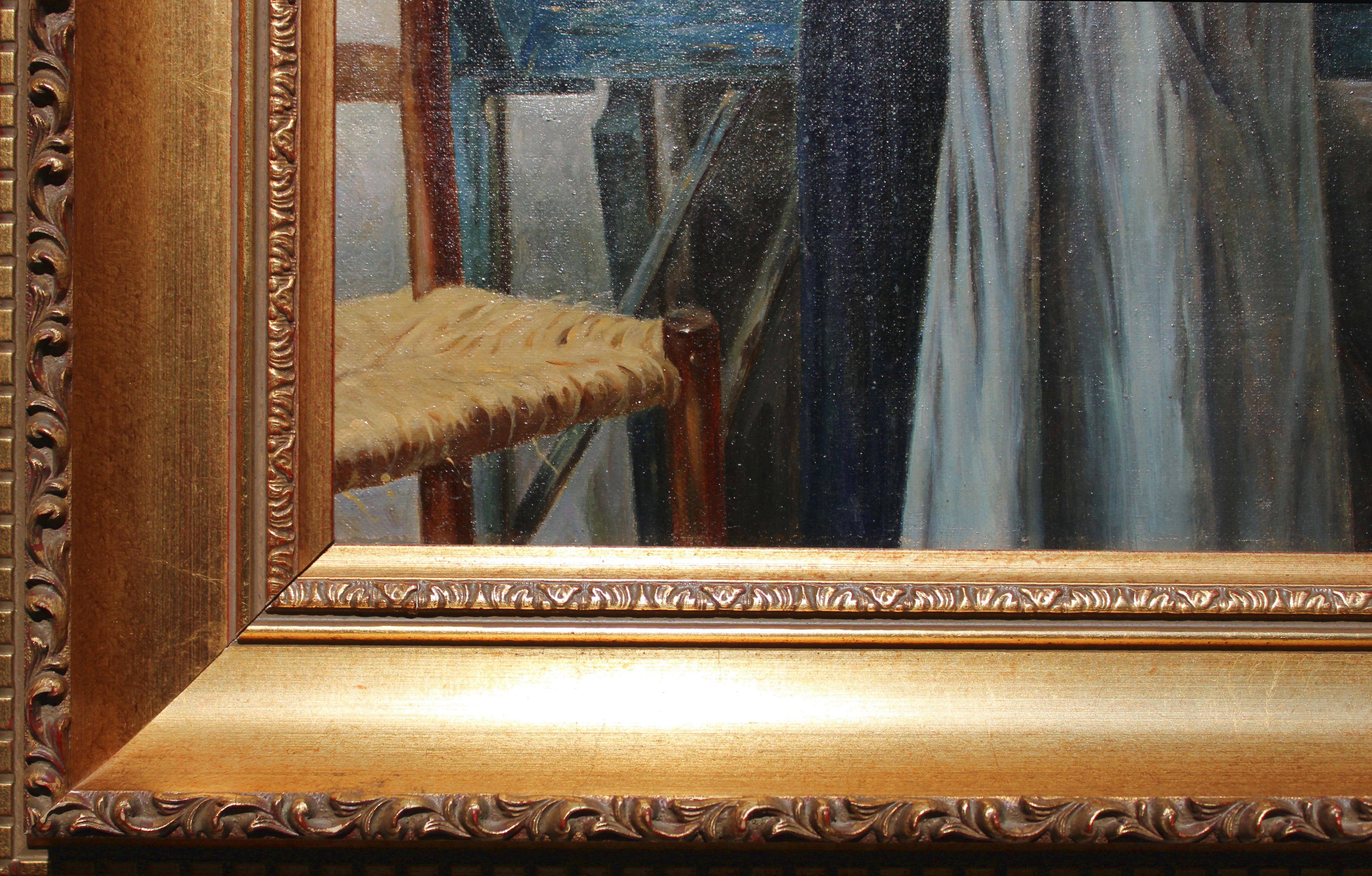 Interior scene  Oil on canvas, 40.5x67 cm For Sale 8