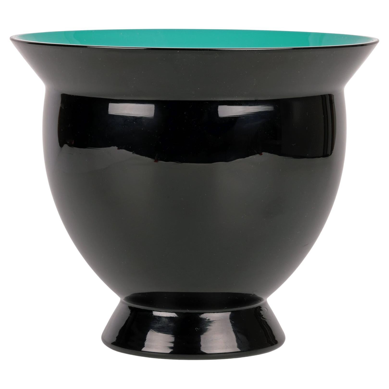 Allessandro Mendini Venini Cased Black & Green Art Glass Vase For Sale