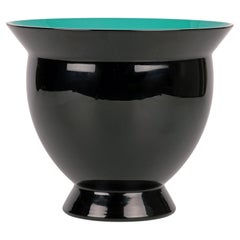 Retro Allessandro Mendini Venini Cased Black & Green Art Glass Vase
