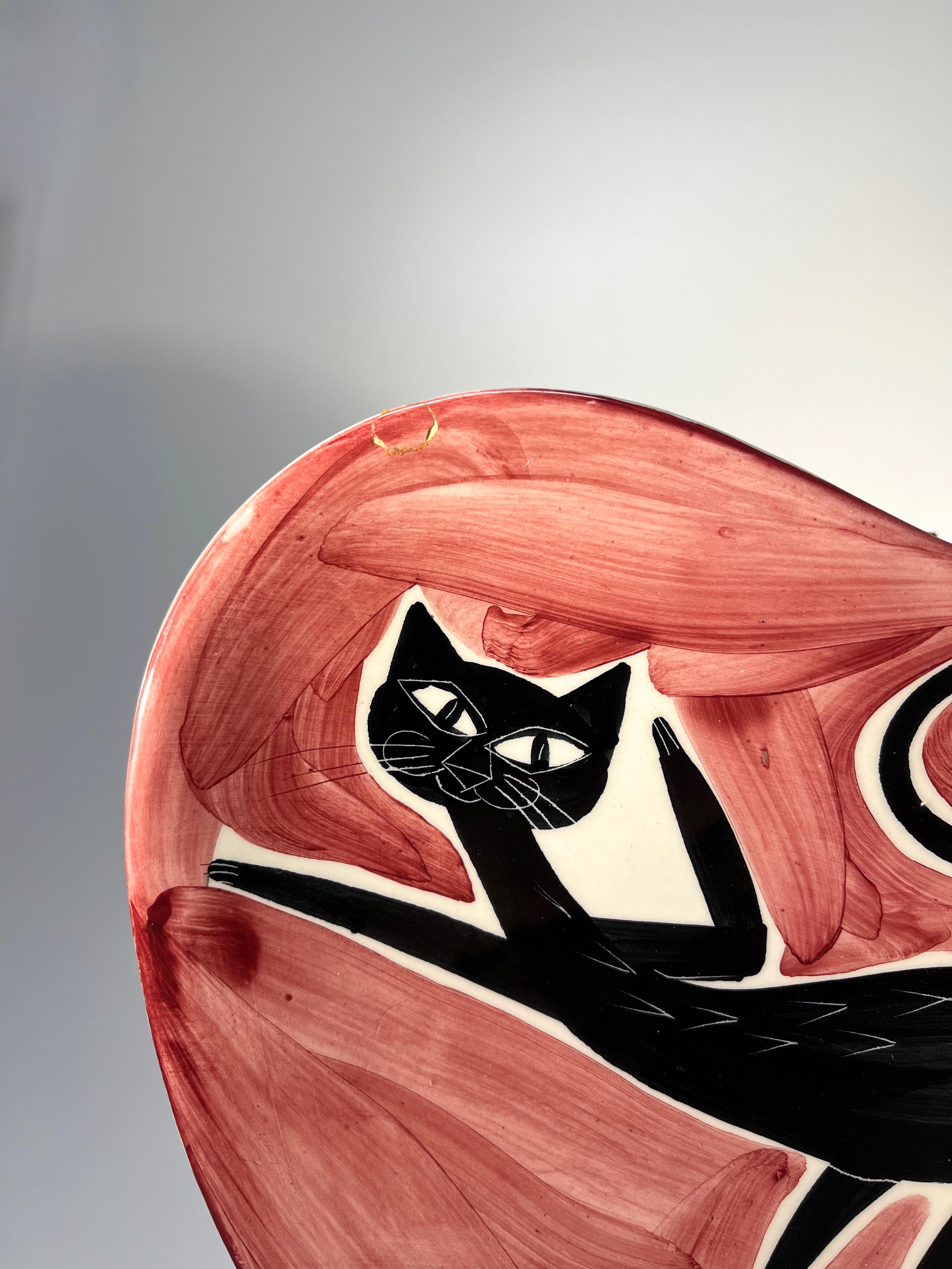 Abstrakte Alley Cats Keramik-Platte, Alessio Tasca zugeschrieben Nove, Italien im Angebot 3