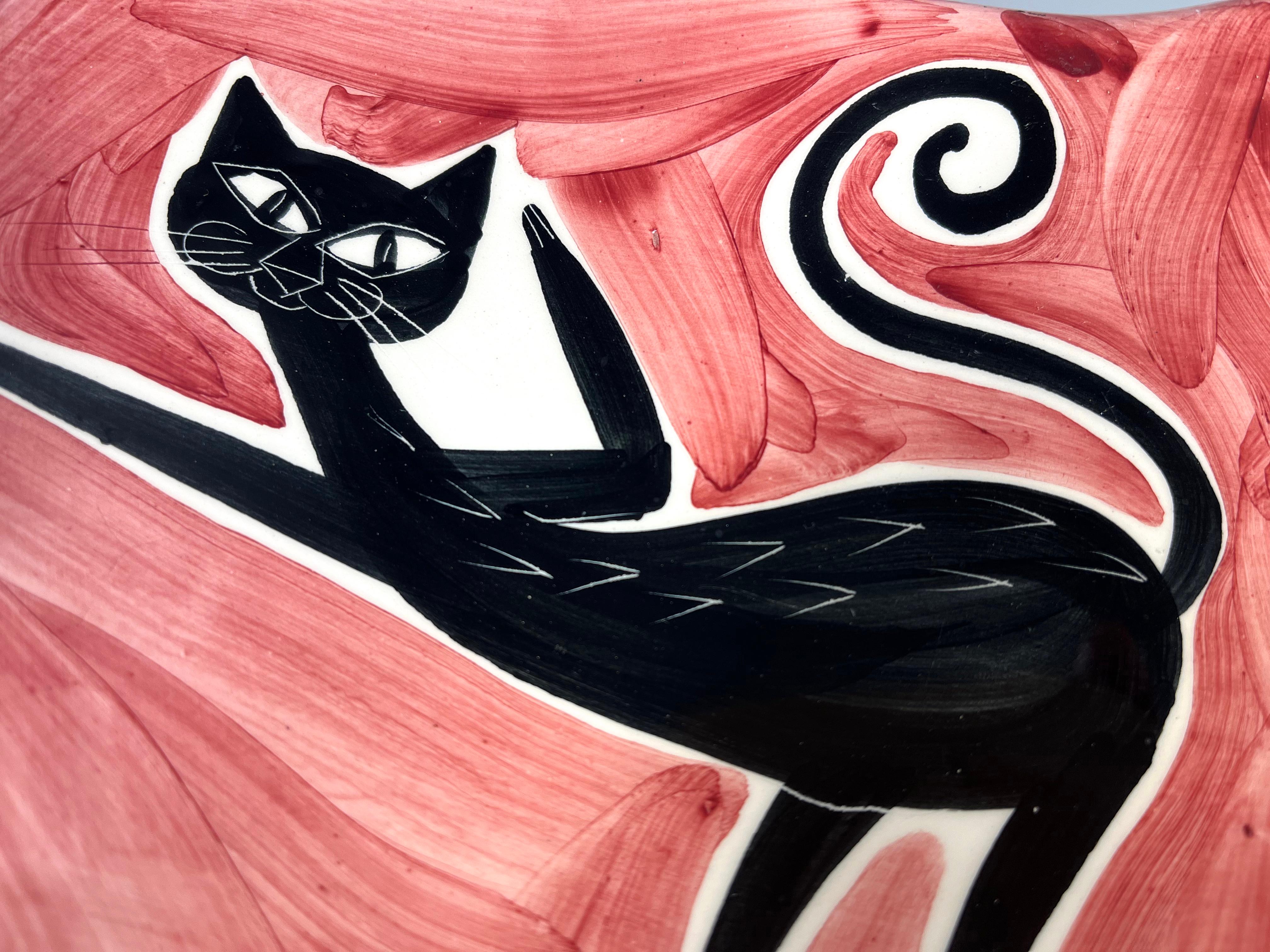 Abstrakte Alley Cats Keramik-Platte, Alessio Tasca zugeschrieben Nove, Italien (Moderne der Mitte des Jahrhunderts) im Angebot