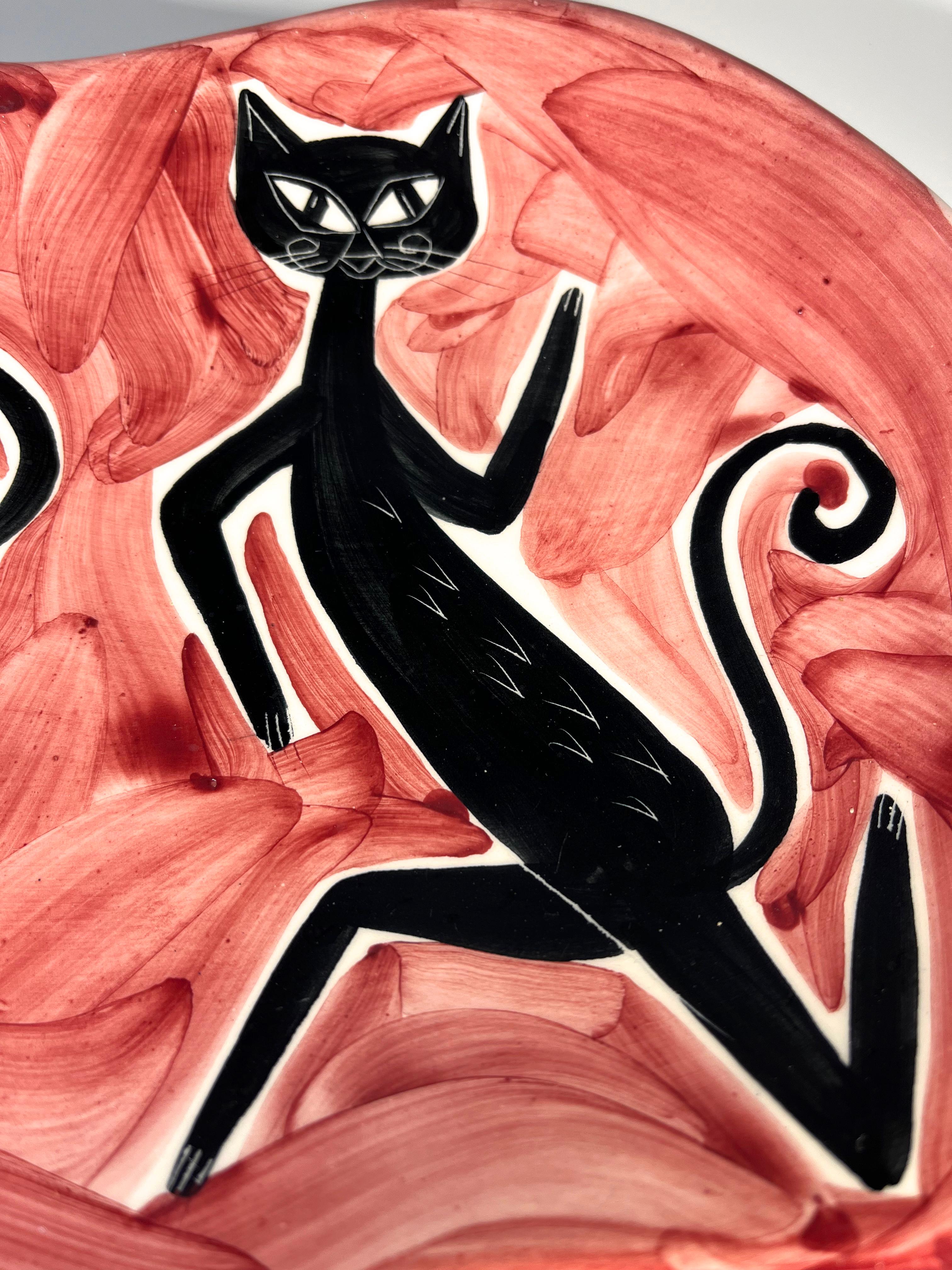 Abstrakte Alley Cats Keramik-Platte, Alessio Tasca zugeschrieben Nove, Italien (Italienisch) im Angebot