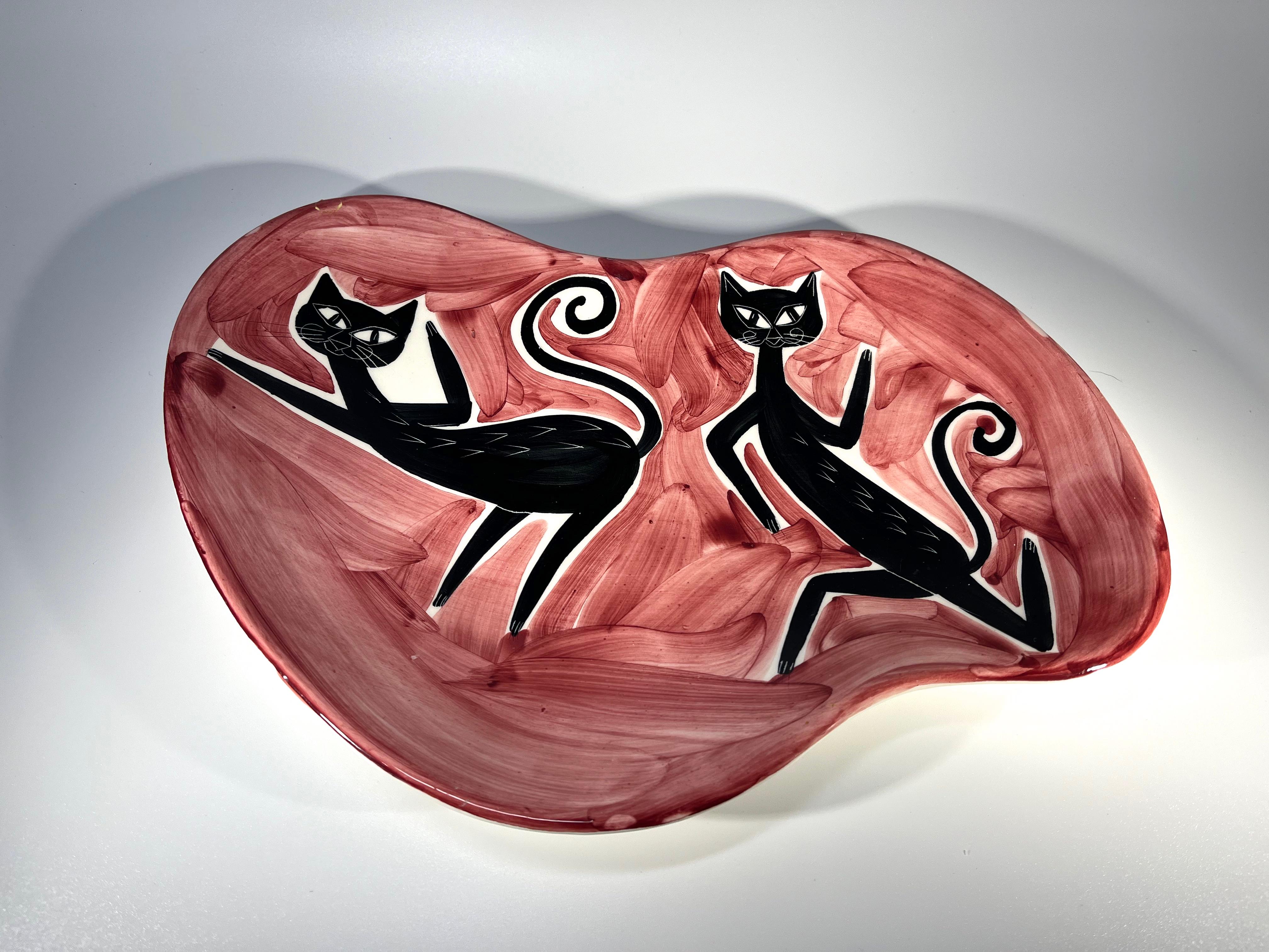 Glazed Alley Cats Ceramic Abstract Platter, Attributed To Alessio Tasca, Nove, Italy For Sale