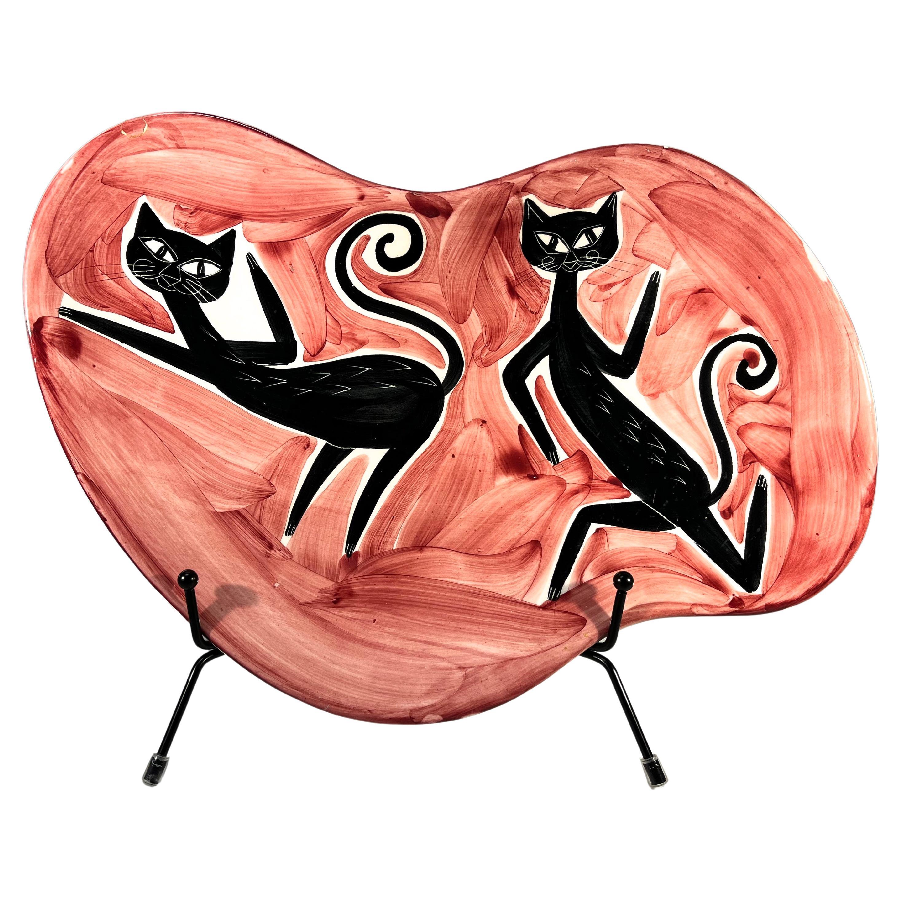 Abstrakte Alley Cats Keramik-Platte, Alessio Tasca zugeschrieben Nove, Italien im Angebot