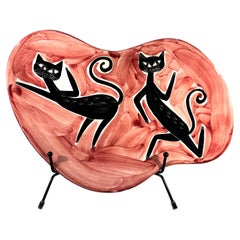Retro Alley Cats Ceramic Abstract Platter, Attributed To Alessio Tasca, Nove, Italy
