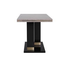 Alley Side Table With Wooden Structure and Smoke Brass Details