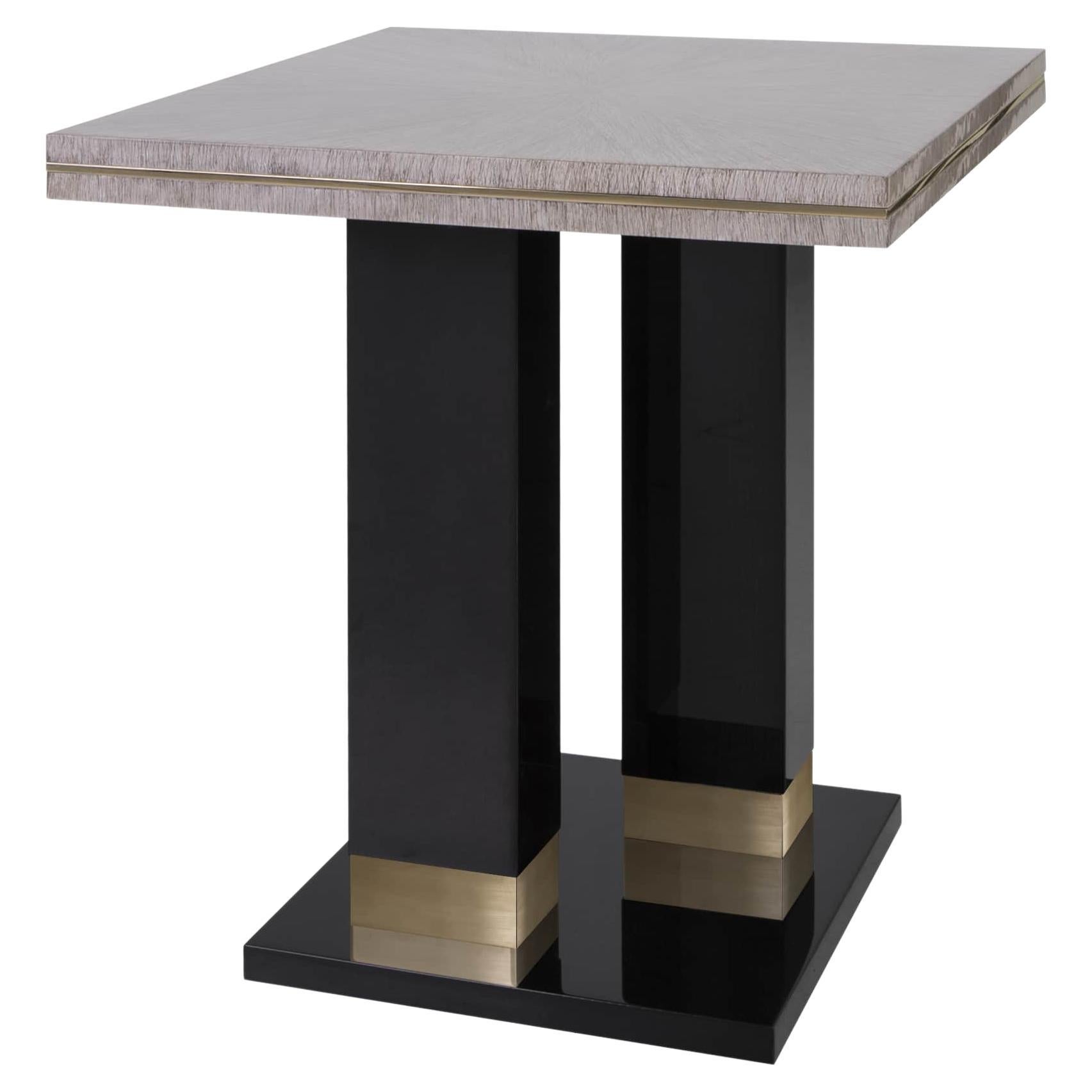 Alley Side Table With Wooden Structure and Smoke Brass Details For Sale