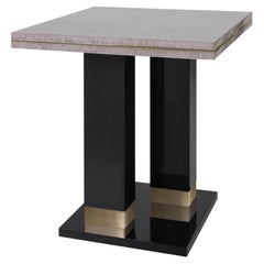 Alley Side Table With Wooden Structure and Smoke Brass Details
