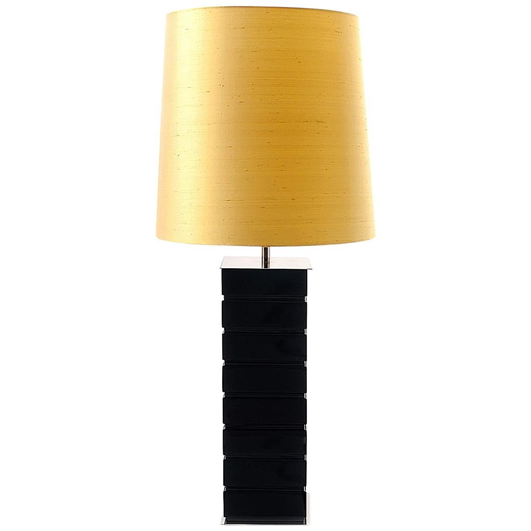 Alley Table Lamp in Black with Silk Lamp Shade For Sale