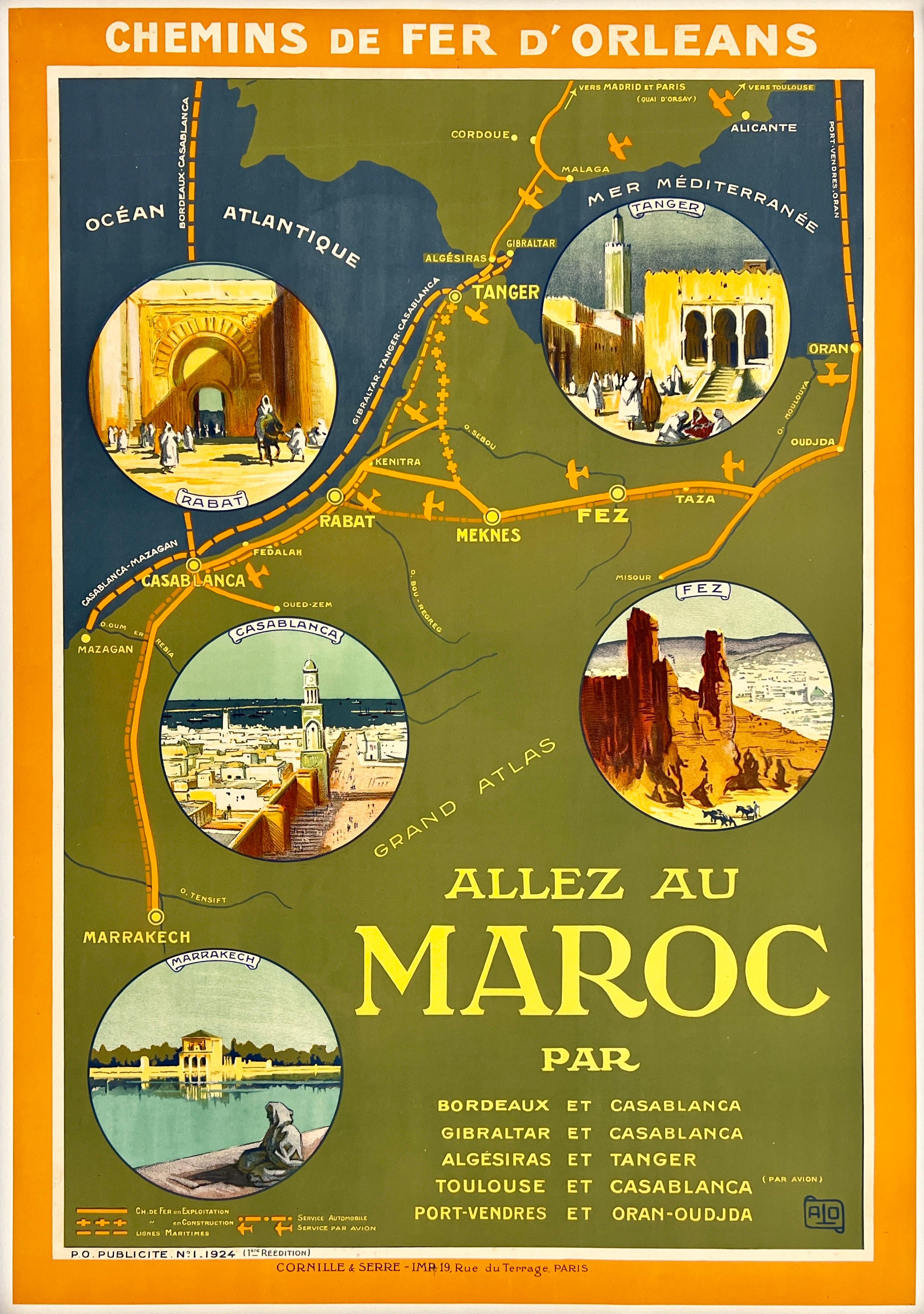 ALLEZ AU MAROC Morocco Casablanca Original Antique Vintage Rail Travel Poster