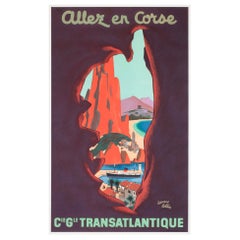 Allez en Corse CGT c1950s Korsika Kleines französisches Reiseplakat, Edouard Collin