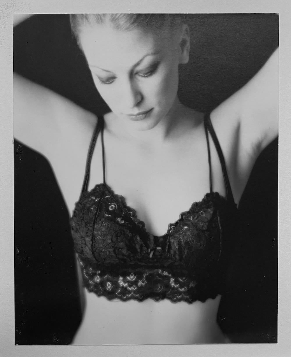 Alli Wood Black and White Photograph - Angel (Girl In Black Lace Lingerie)