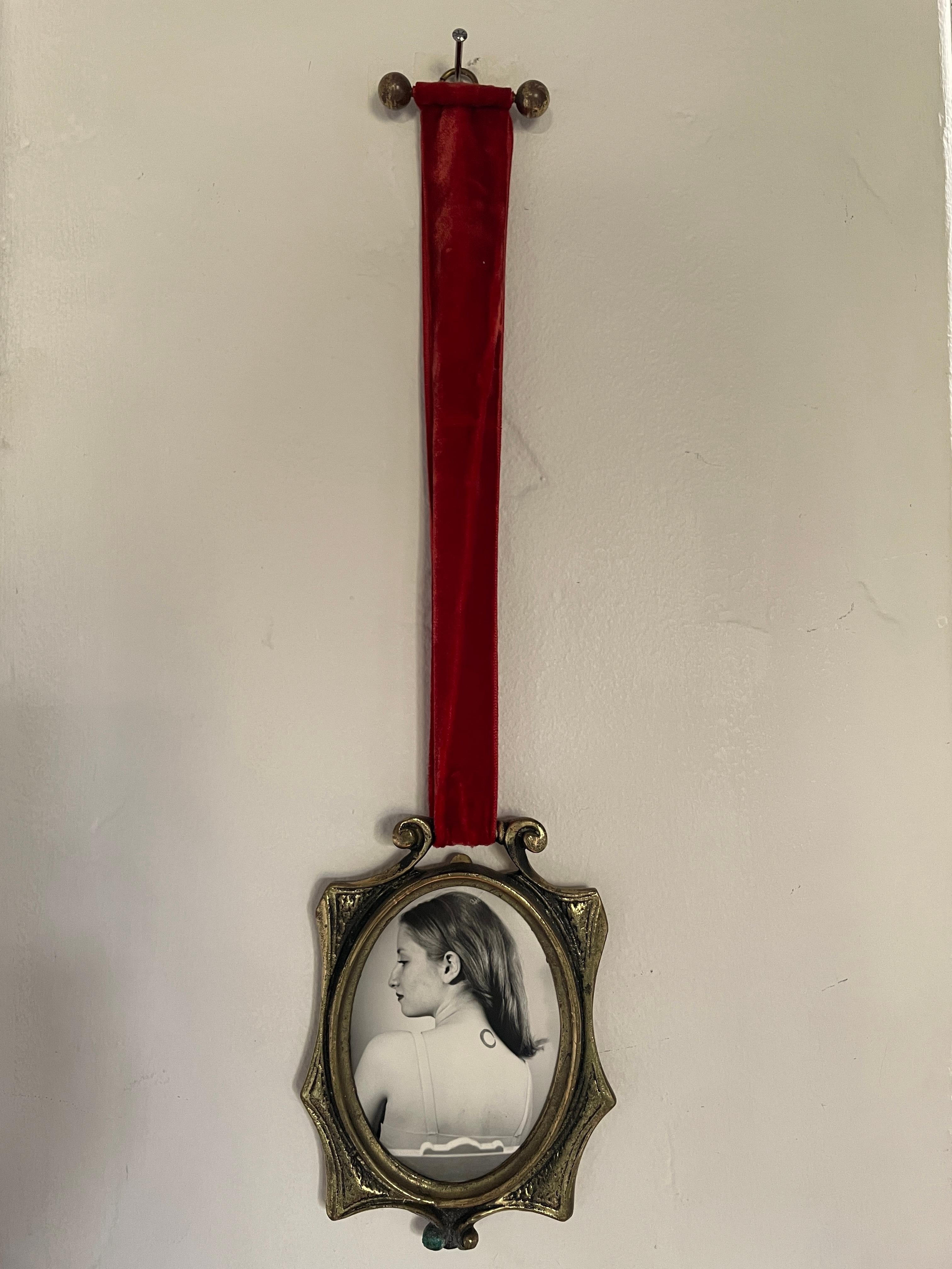 Crescent - Portrait of a Girl in Spanish Gold Frame Red Velvet Ribbon - Photograph by Alli Wood