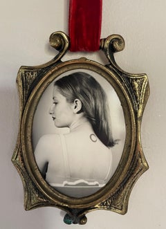 Crescent - Portrait of a Girl in Spanish Gold Frame Red Velvet Ribbon
