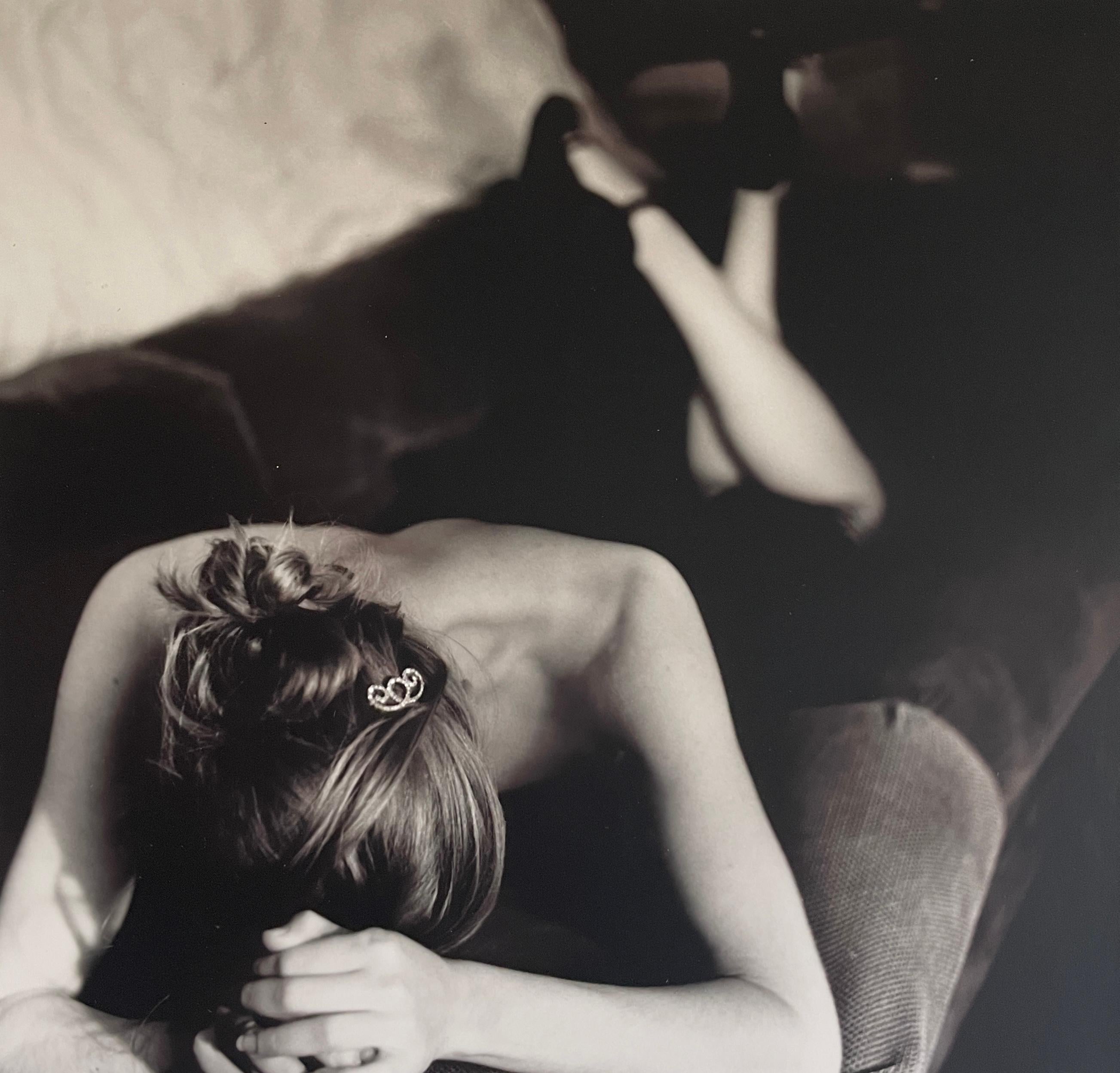 Alli Wood Black and White Photograph - Janis, Female Head Down Lying On Sofa