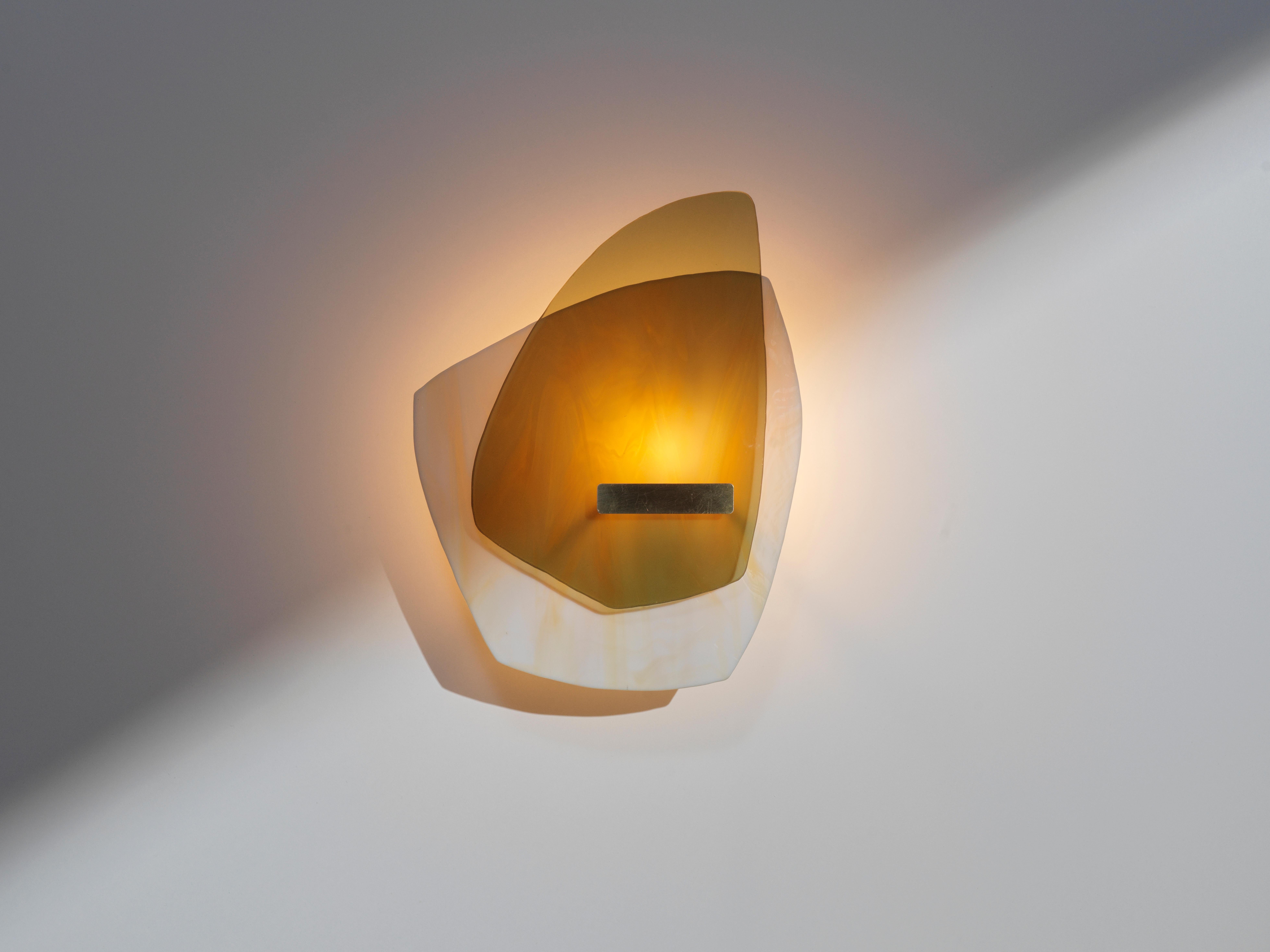 Post-Modern Violet Purple Wave Glass, Brushed Brass Light Sculpture by Marie Jeunet For Sale