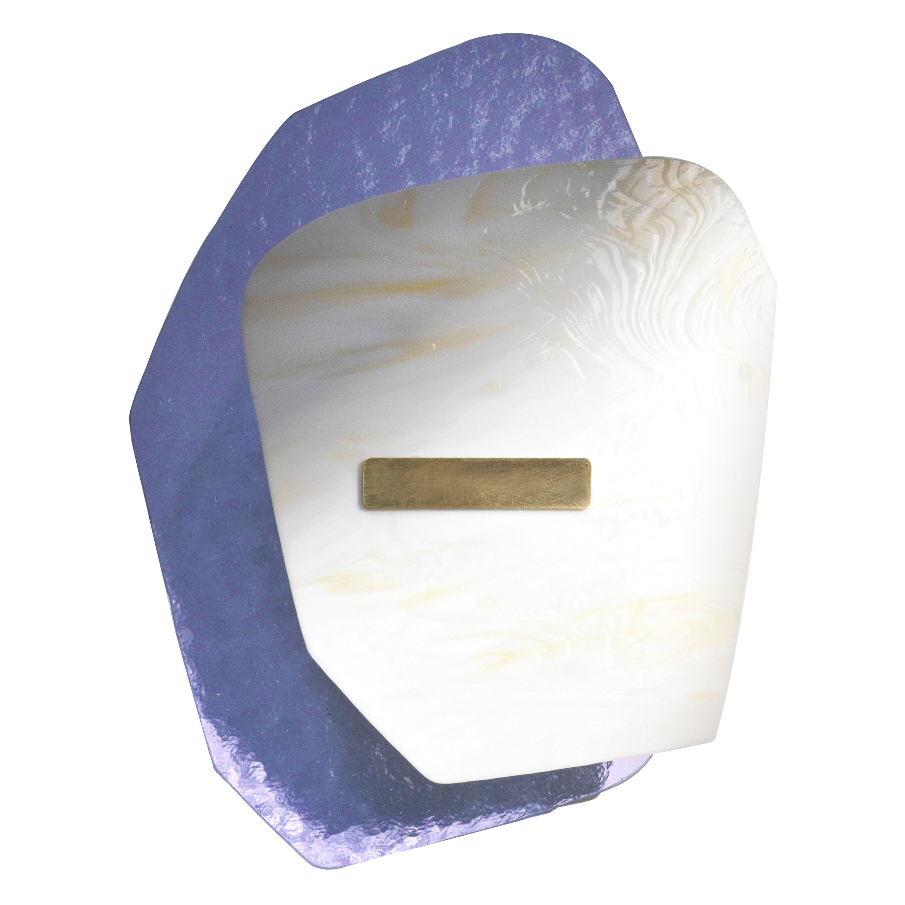 Violet Purple Wave Glass, Brushed Brass Light Sculpture by Marie Jeunet