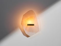 Pink Champagne Wave Glass, Brushed Brass Light Sculpture by Marie Jeunet