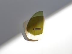 Smooth Olive Green Glass, Brushed Brass Light Sculpture by Marie Jeunet