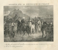Alliance with San Marino, Four Cannon Given, Antique Madou Lithograph, 1827