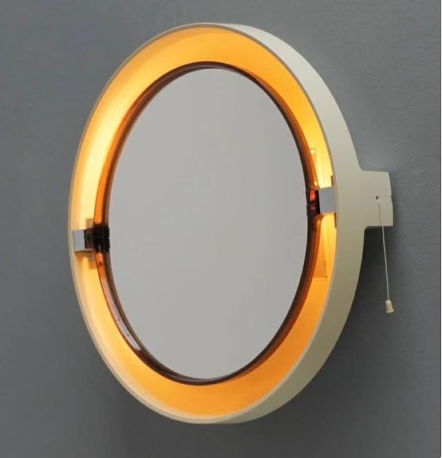 German Allibert, Round Mirror with Lighting, Model A41, Bathroom Mirror, Space Age For Sale