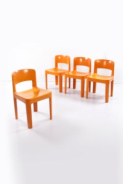 Allibert Juego de 4 Sillas Edad Spage y Naranja Hermosa, 1970, Francia